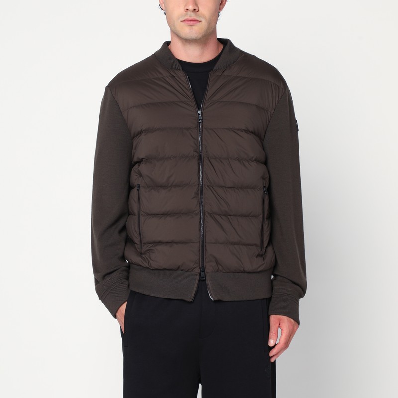 Cardigan with padded nylon knit sleeves