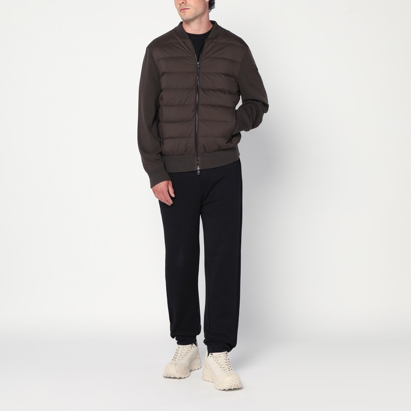 Moncler Cardigan With Padded Nylon Knit Sleeves In Brown