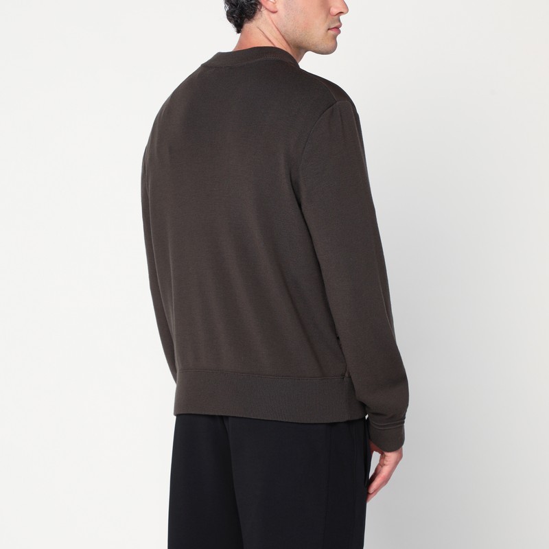 Moncler Cardigan With Padded Nylon Knit Sleeves In Brown