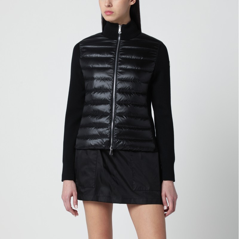 Black padded wool zip cardigan