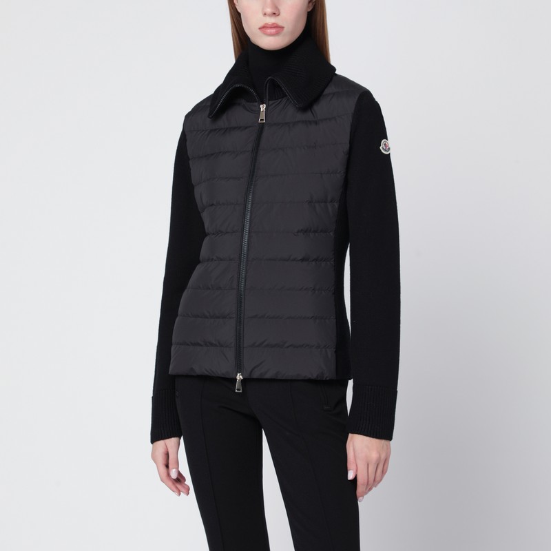 Black padded wool cardigan