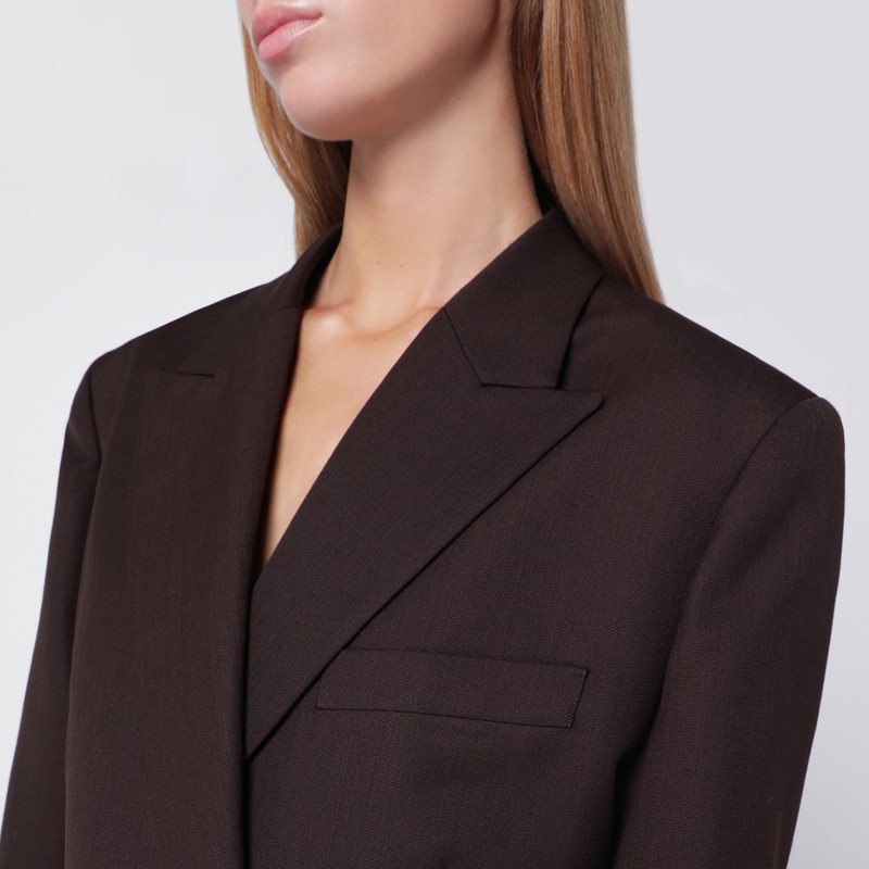 Anine Bing Single-breasted Wool Blend Jacket With Flap Pockets In Brown