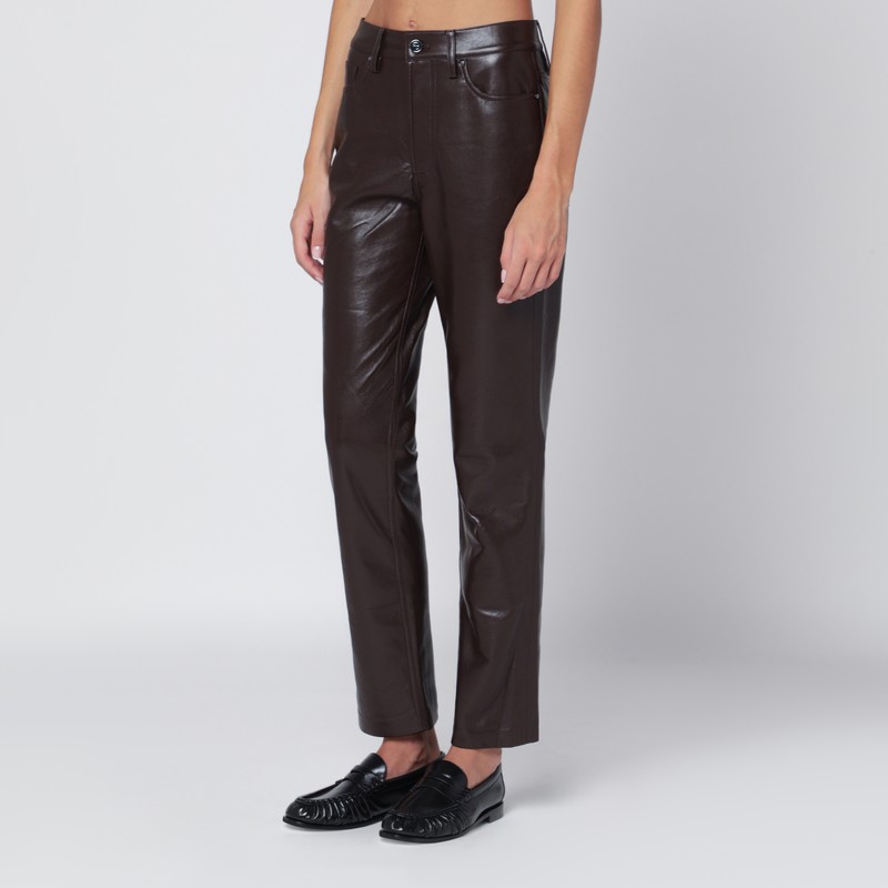 Brown regenerated leather trousers