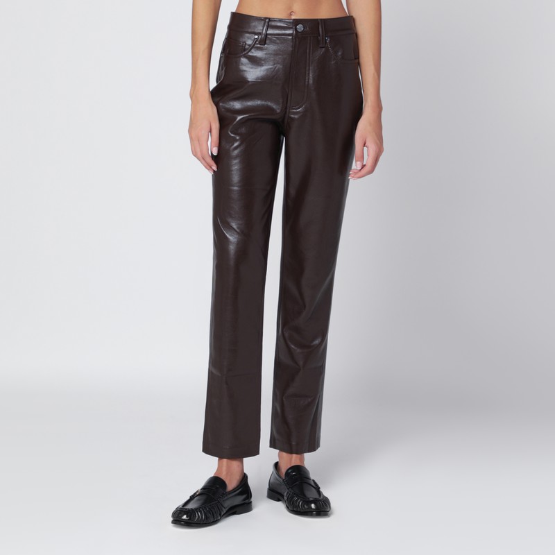 Anine Bing Brown Regenerated Leather Trousers In Brown