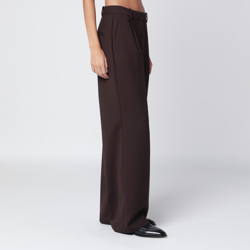 Anine Bing Brown Wide-leg Wool Blend Trousers In Brown