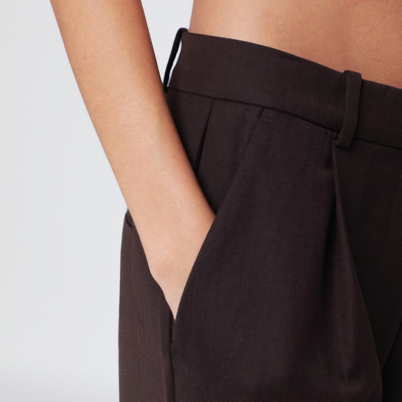 Anine Bing Brown Wide-leg Wool Blend Trousers In Brown