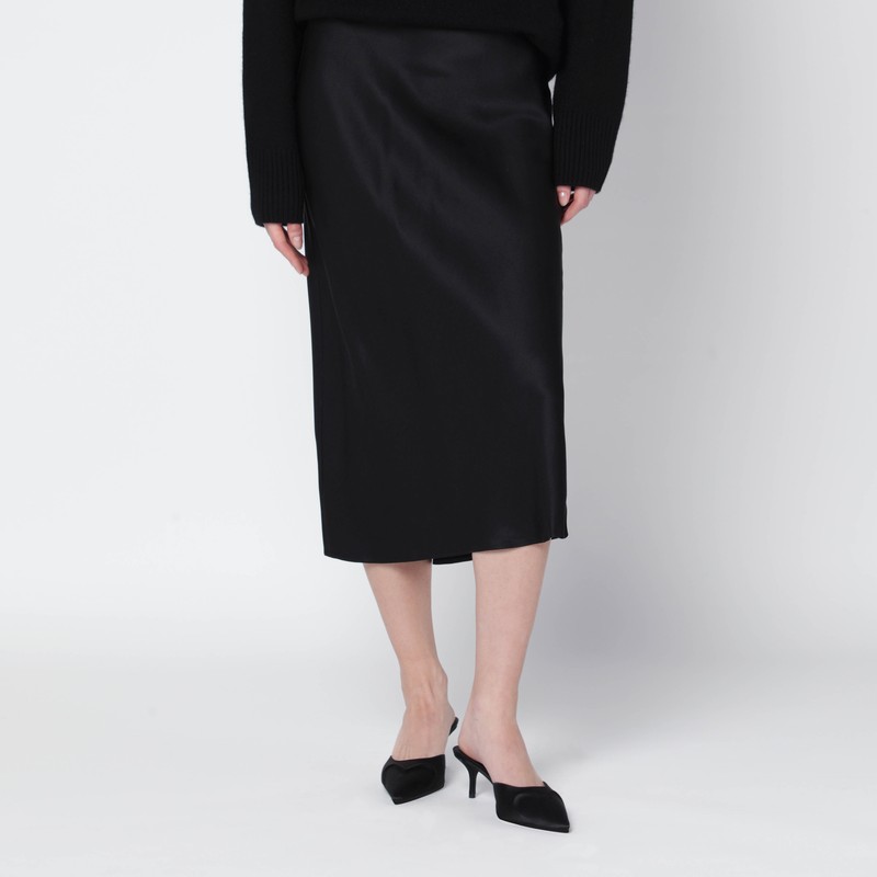 Black silk Bar midi skirt