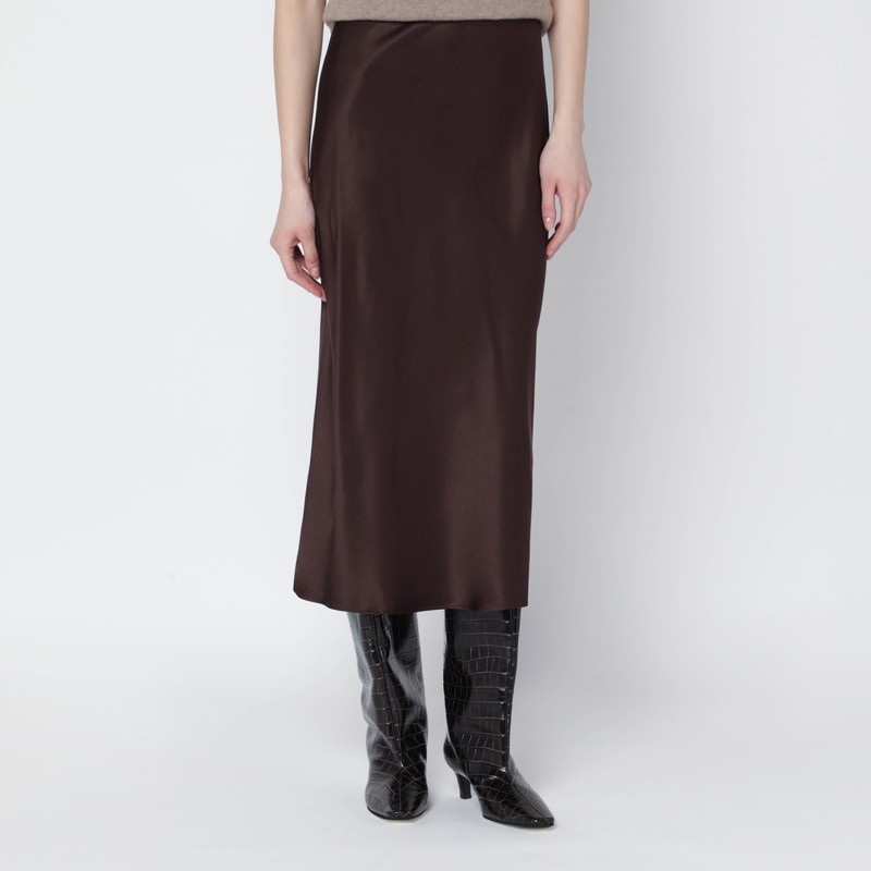 Brown silk Bar midi skirt