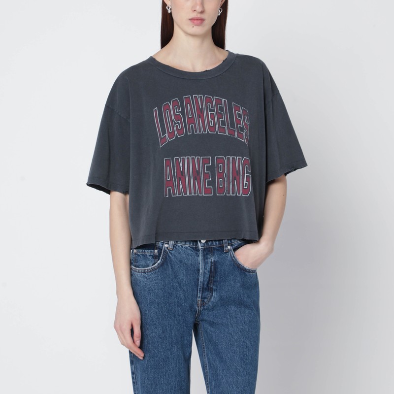 Black washed cropped Johnny T-shirt