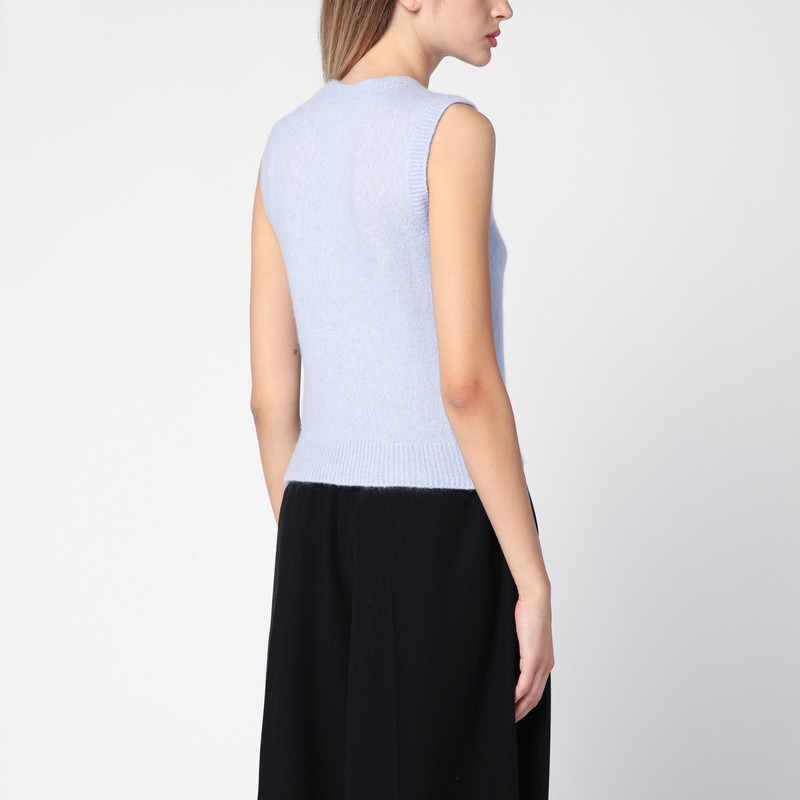 Roberto Collina Sleeveless Crew Neck Ribbed Hem Waistcoat In Blue