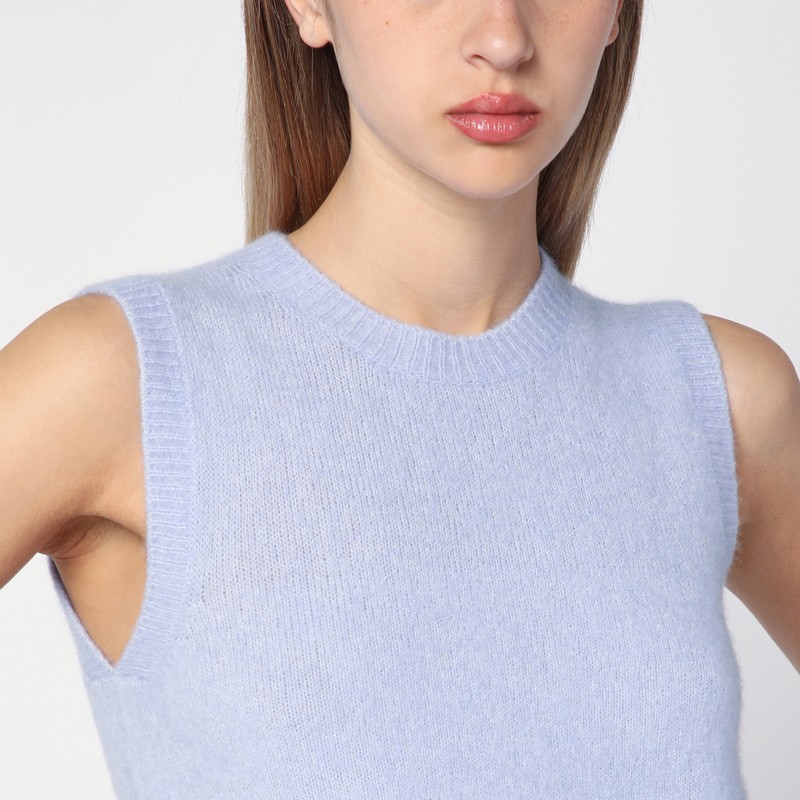 Roberto Collina Sleeveless Crew Neck Ribbed Hem Waistcoat In Blue