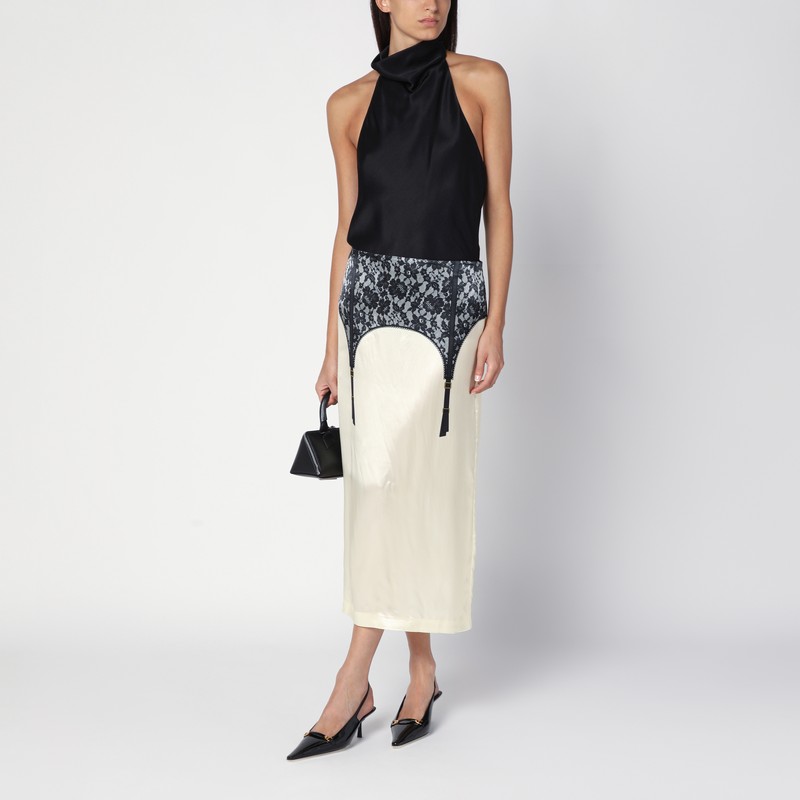 Moschino Illusion Lace Print Midi Skirt In White