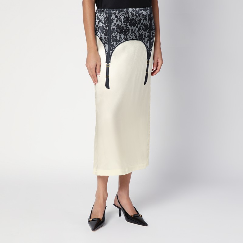 Moschino Illusion Lace Print Midi Skirt In White