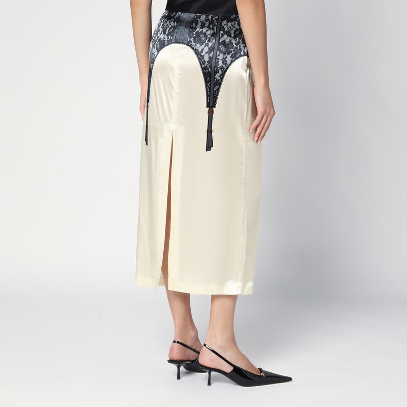 Moschino Illusion Lace Print Midi Skirt In White