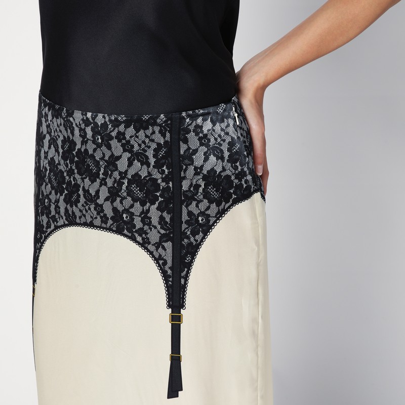 Moschino Illusion Lace Print Midi Skirt In White