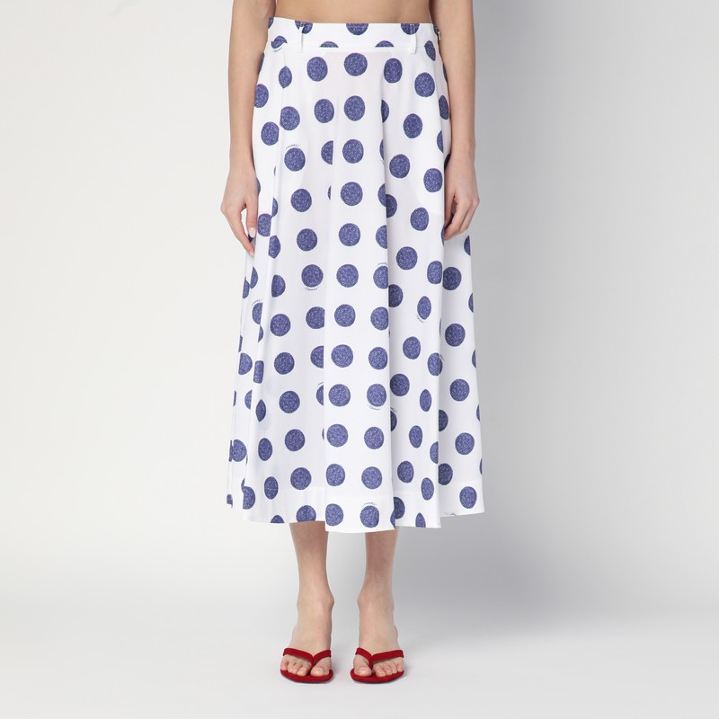 Flared white skirt with polka dots
