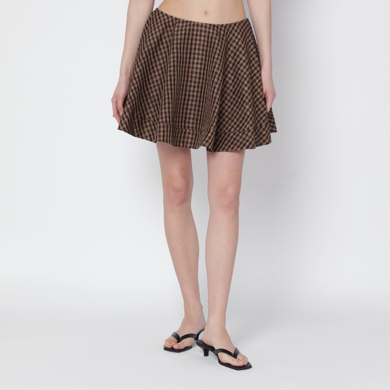 Brown/black gingham flared mini skirt