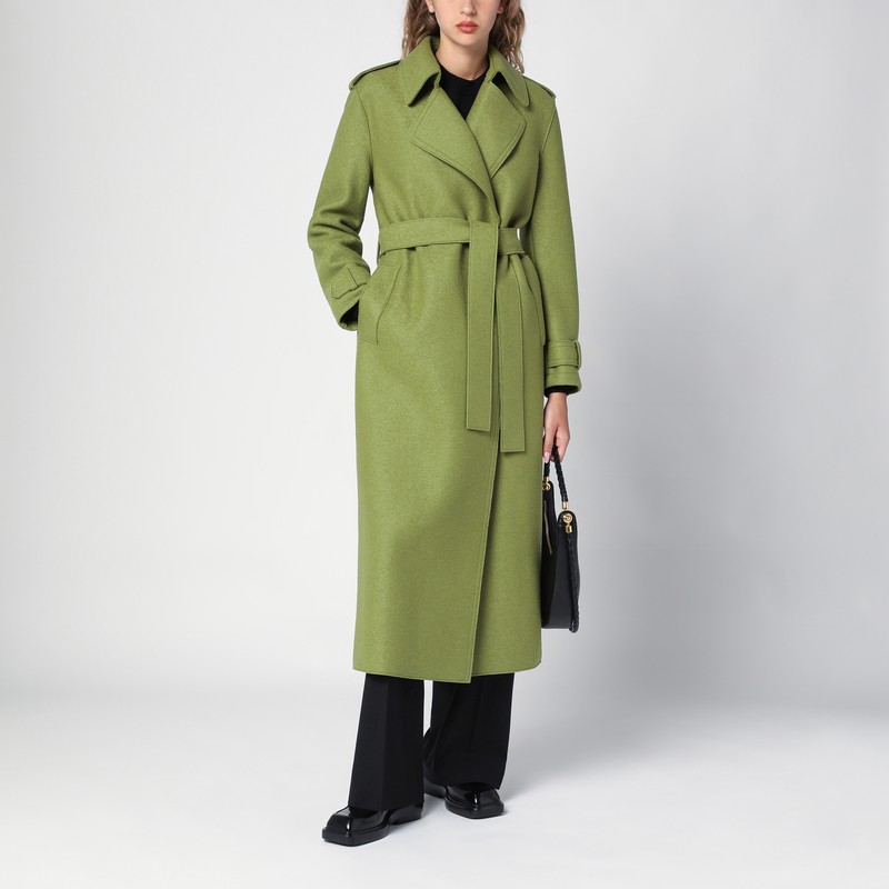 Harris Wharf London Green Wool Coat With Belt In Green