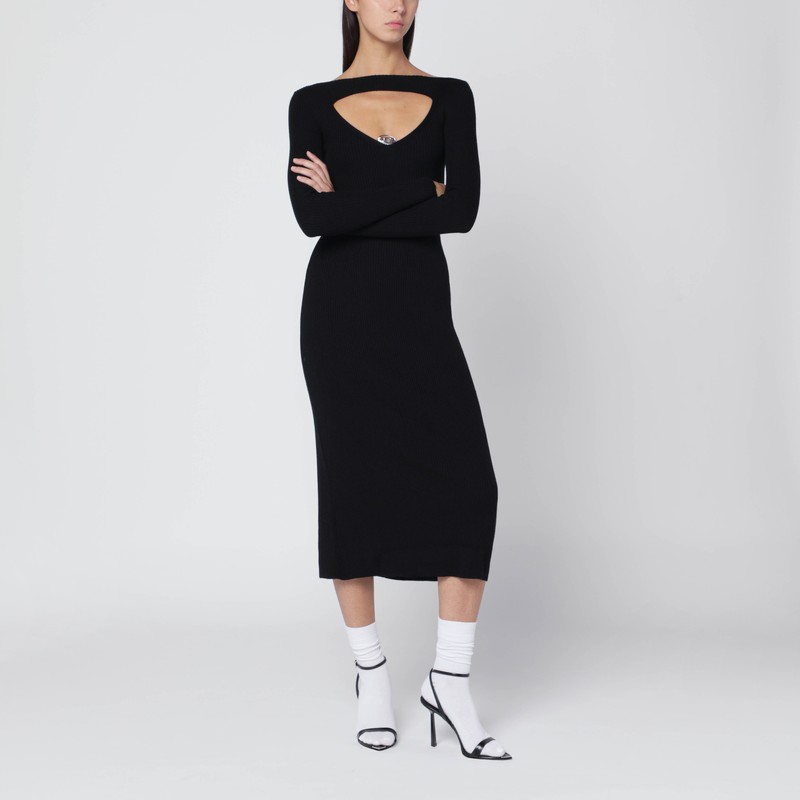 Diesel M-oloni Long Dress In Black Wool In Black