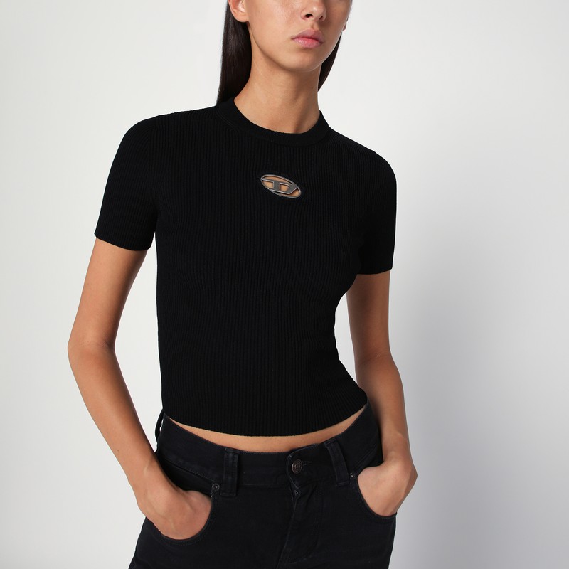 Black ribbed short-sleeve M-Valari sweater