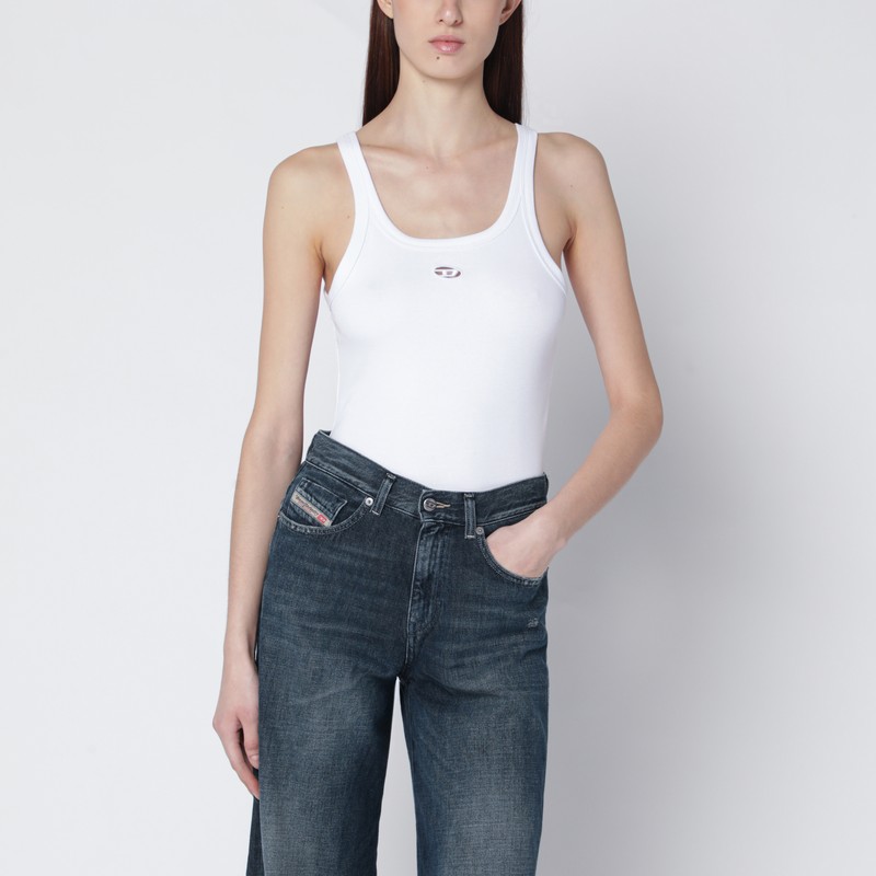T-Wife white tank top with laser-cut Oval D