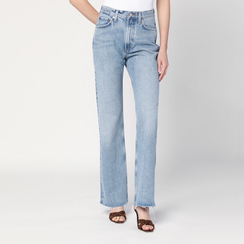 Faded light blue jeans in regenerated denim