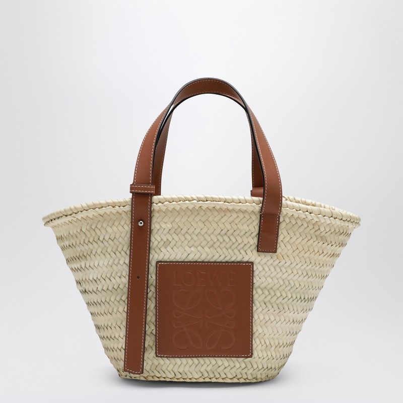 Loewe Basket Bag In Palm Leaf And Leather In Sand
