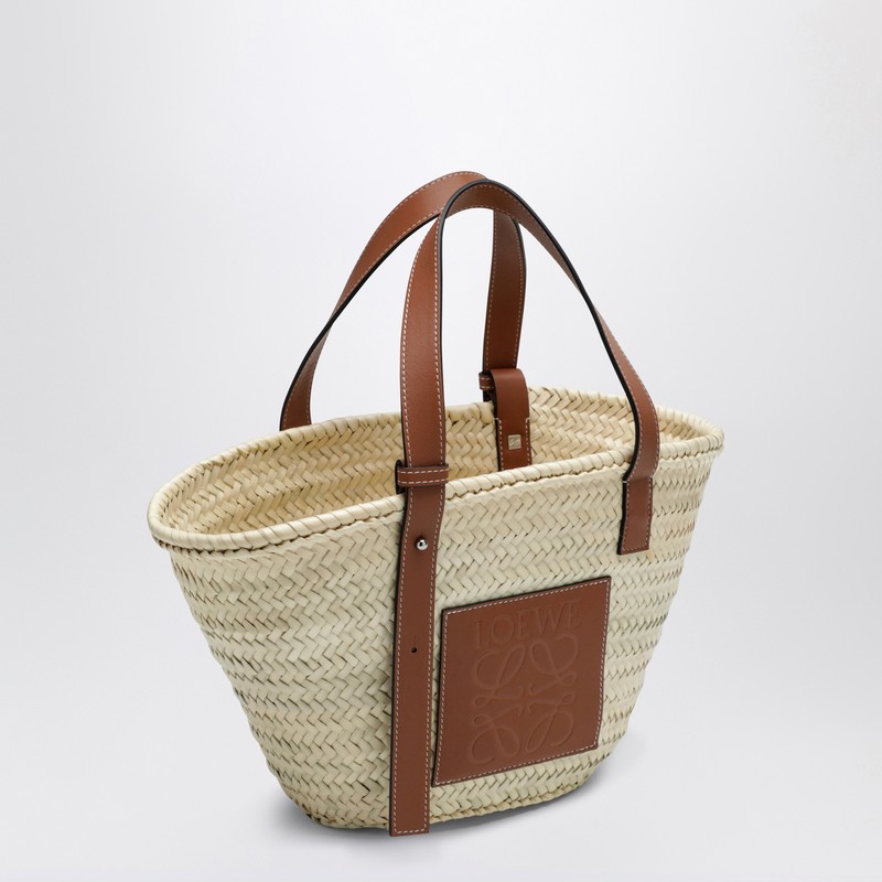 Loewe Basket Bag In Palm Leaf And Leather In Neutral