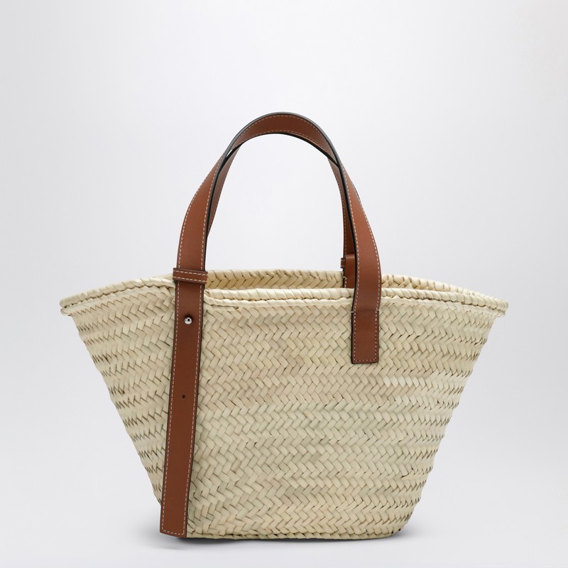 Loewe Basket Bag In Palm Leaf And Leather In Neutral