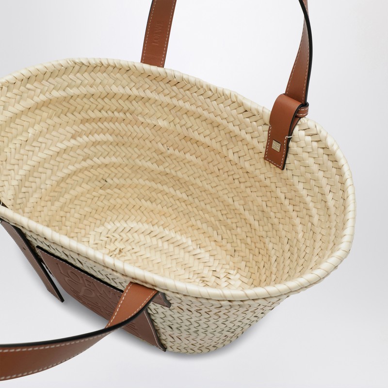 Loewe Basket Bag In Palm Leaf And Leather In Neutral