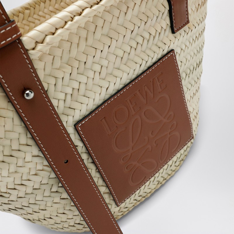 Loewe Basket Bag In Palm Leaf And Leather In Neutral