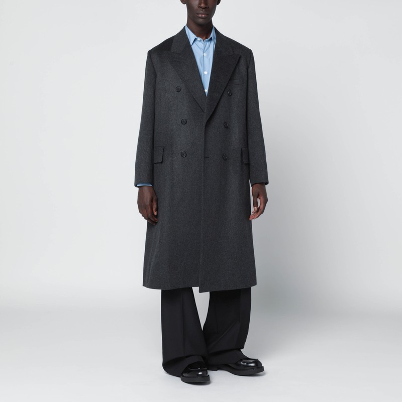 Grey double-breasted cashmere coat