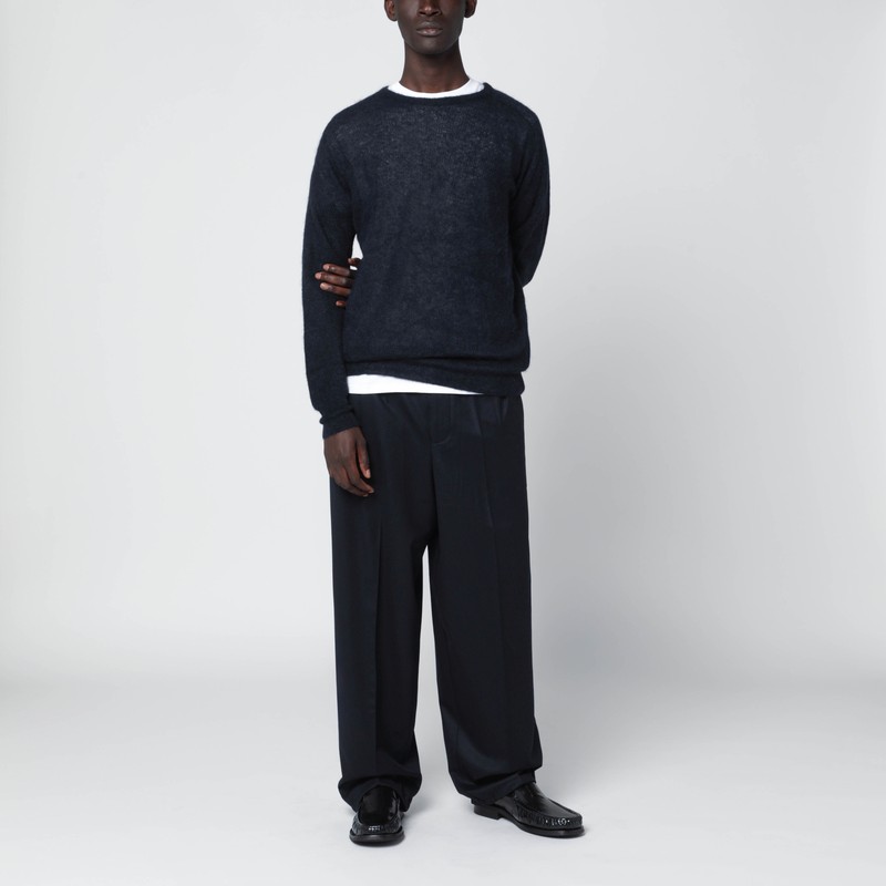 Auralee Navy Blue Alpaca Blend Sweater In Blue