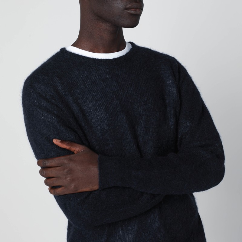 Auralee Navy Blue Alpaca Blend Sweater In Blue