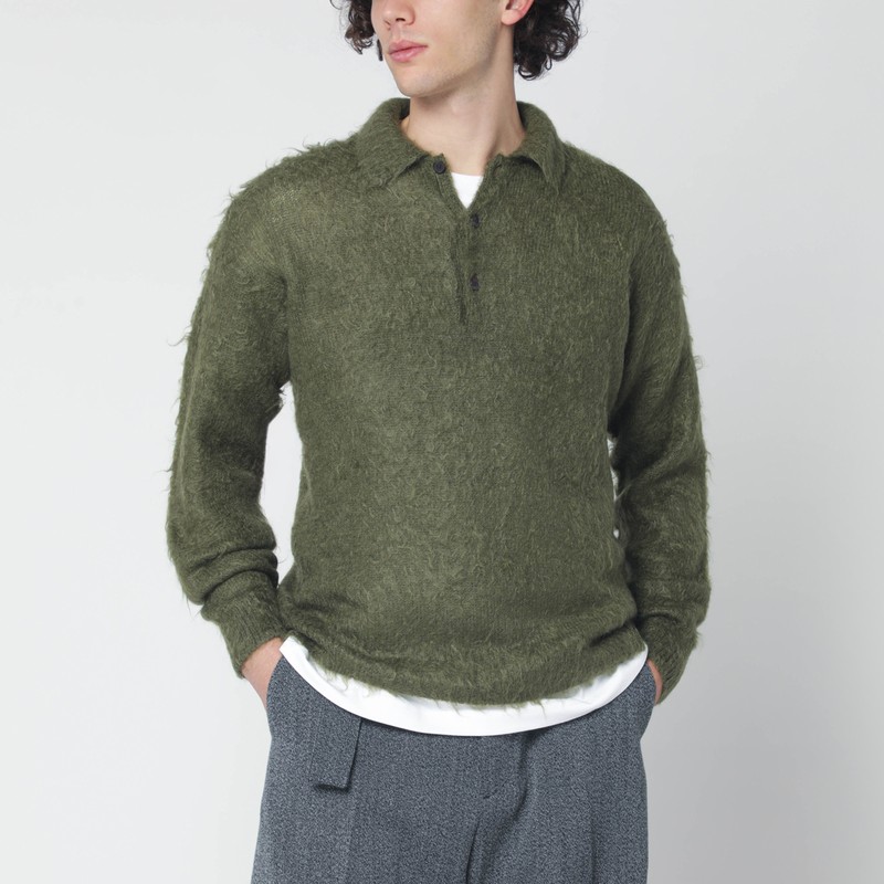 Olive green brushed mohair-blend polo