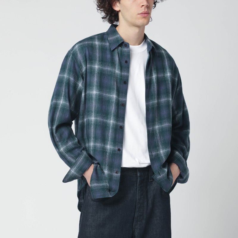 Green/navy checked wool shirt