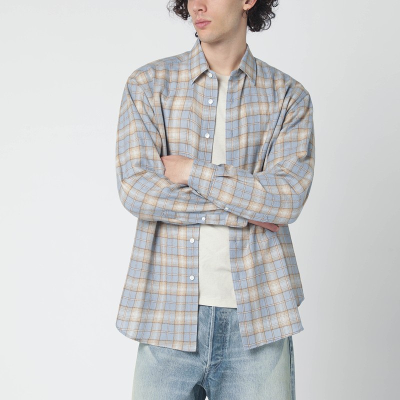 Light blue/beige checked wool shirt