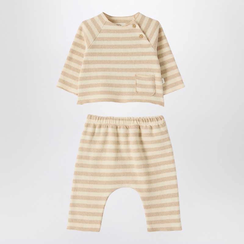 Teddy & Minou Two-piece Beige Striped Knit Set In Neutral