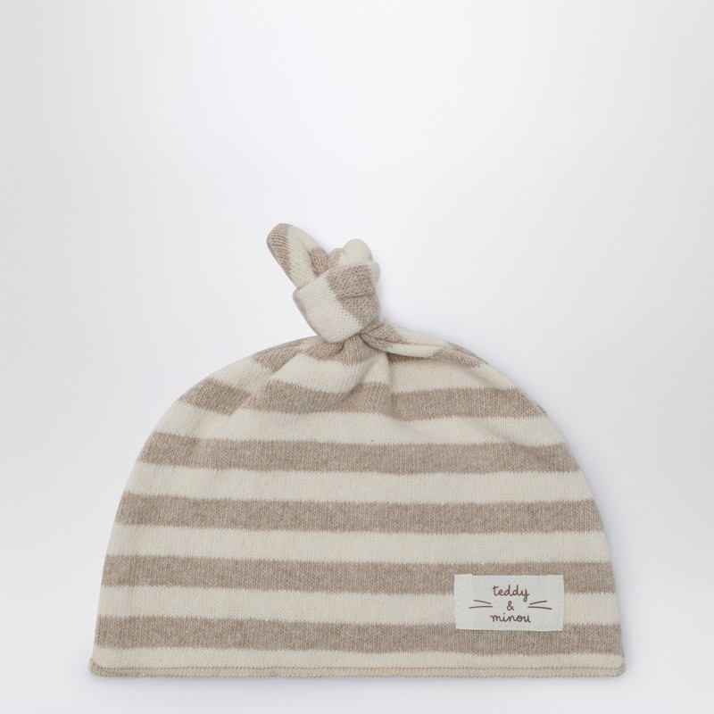 Beige striped cotton beanie
