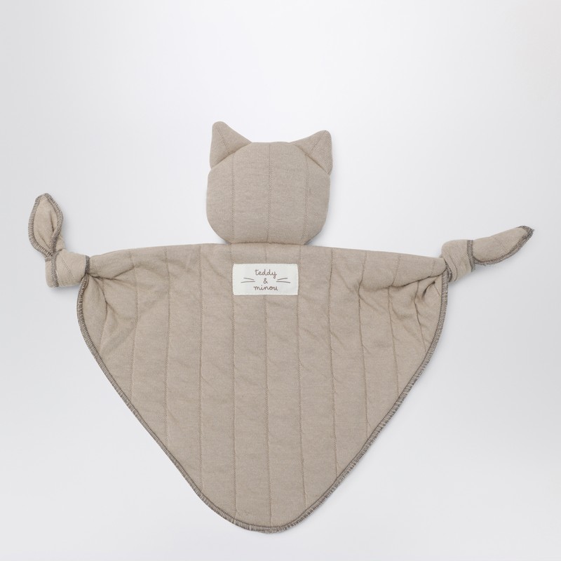Teddy & Minou Beige Gauze Doudou With Kitten In Brown