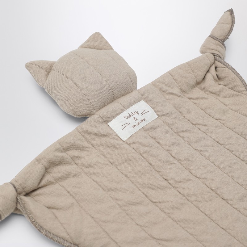 Teddy & Minou Beige Gauze Doudou With Kitten In Brown