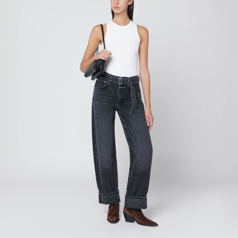 Agolde Jeans Cuffer Taper Grey Washed Effect In Black