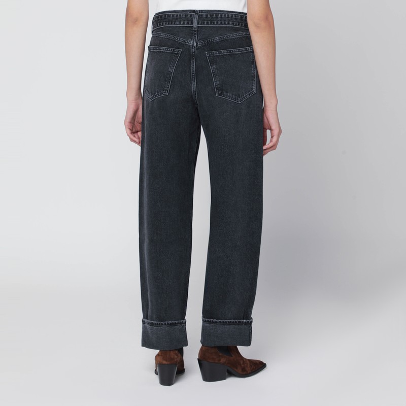 Agolde Jeans Cuffer Taper Grey Washed Effect In Black
