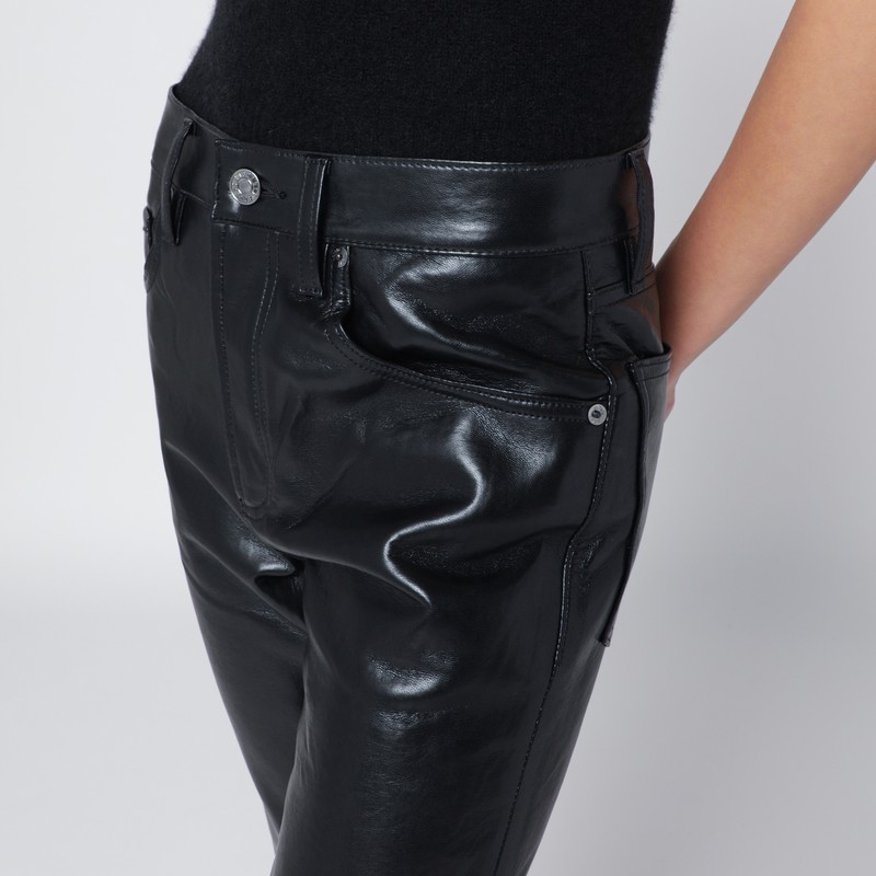 Agolde Black Faux Leather Trousers In Black