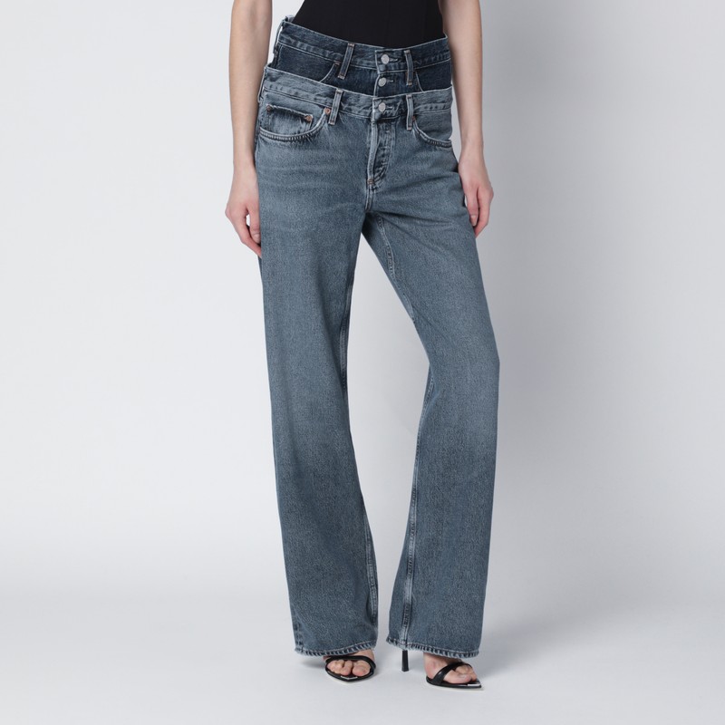 Elson jeans with double waistband in dark/light indigo