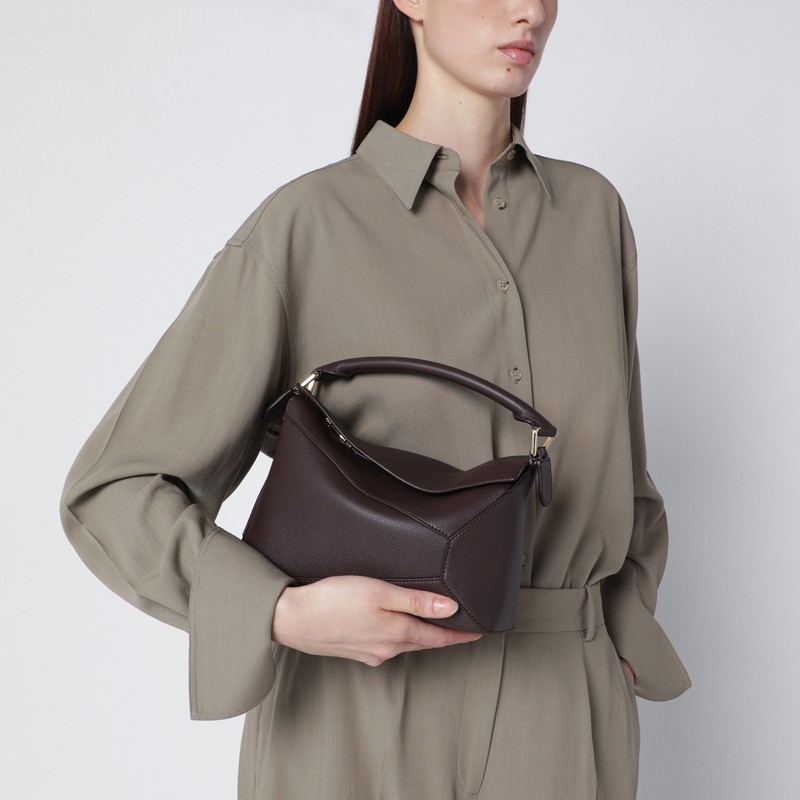 Loewe Small Puzzle Edge Bag In Dark Chestnut Grained Leather In Brown