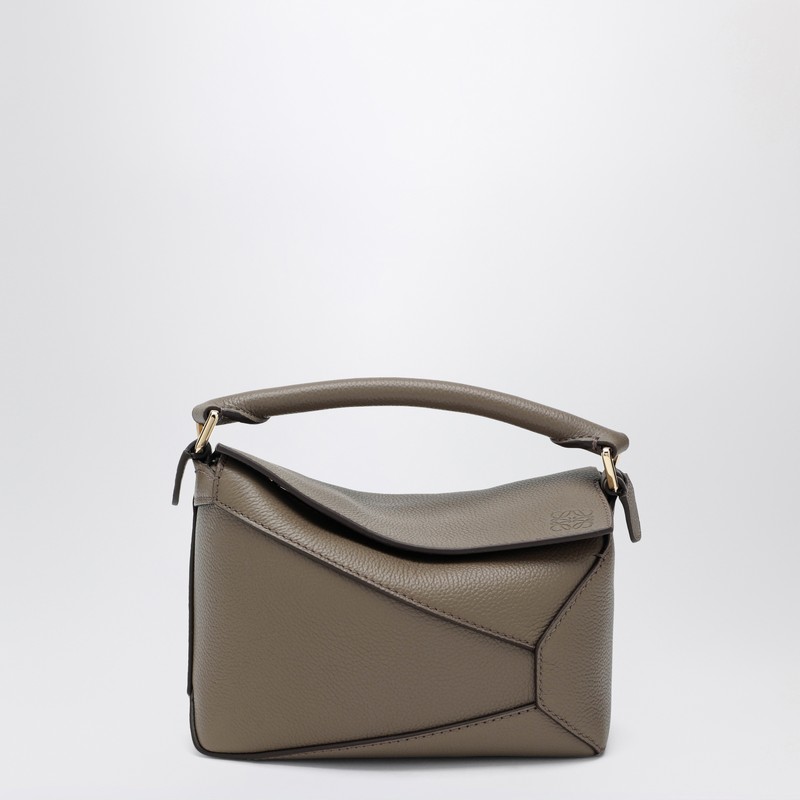 Loewe Mini Puzzle Edge Bag In Taupe Grained Leather In Gray