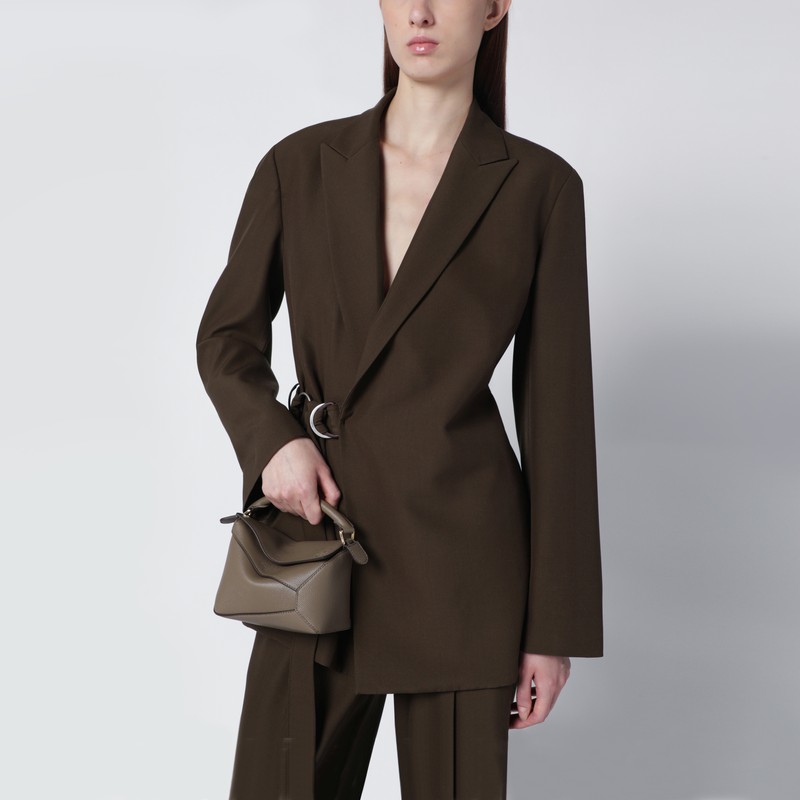 Loewe Mini Puzzle Edge Bag In Taupe Grained Leather In Gray