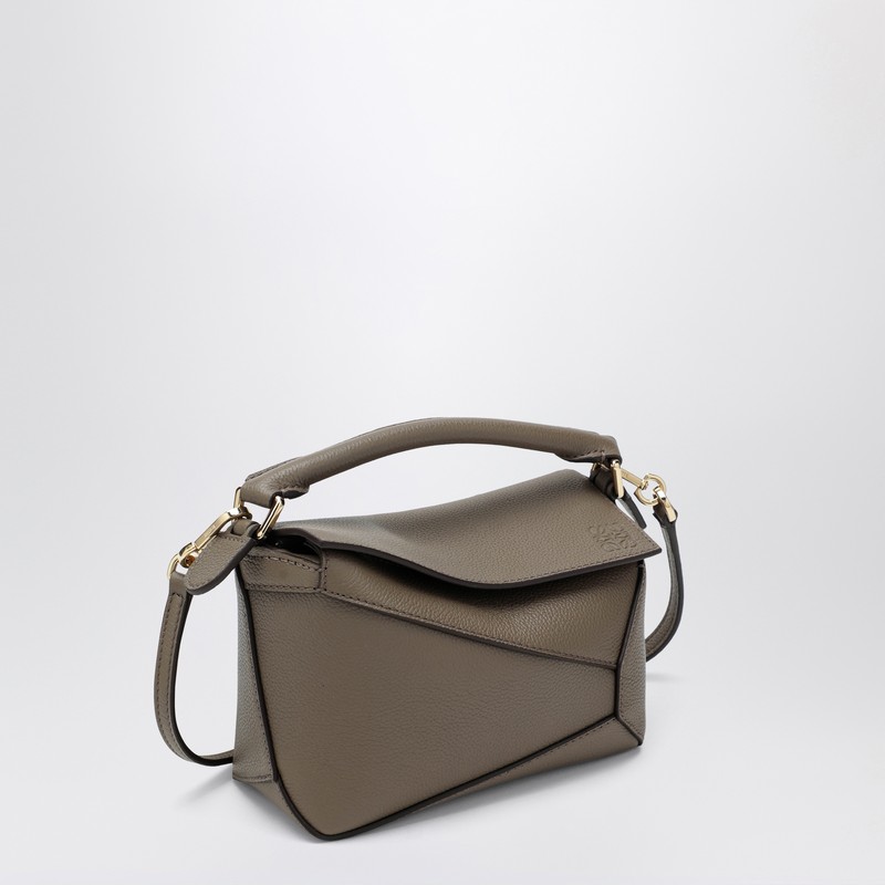 Loewe Mini Puzzle Edge Bag In Taupe Grained Leather In Gray