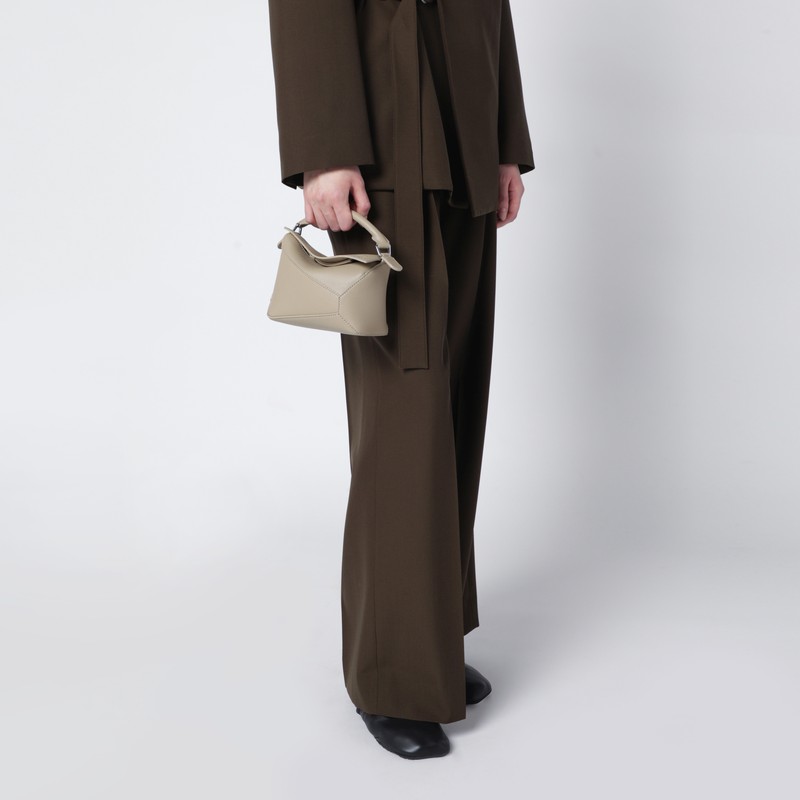 Loewe Mini Puzzle Edge Bag In Taupe Grained Leather In Gray